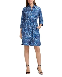Paisley Button Front 3/4 Sleeve Dress