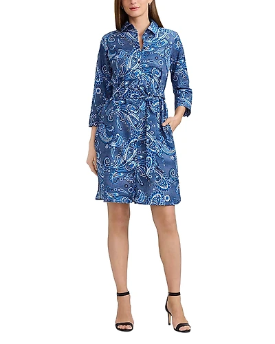 Foxcroft Paisley Button Front 3/4 Sleeve Dress