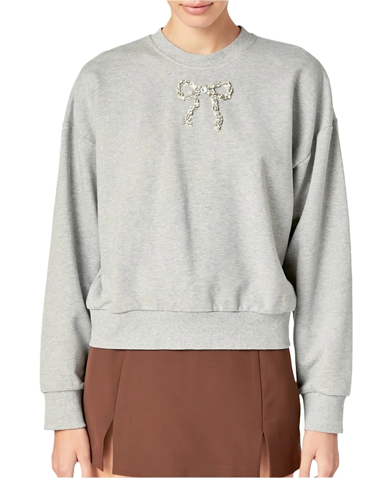 English Factory Women's Rhinestone Bow Sweatshirt