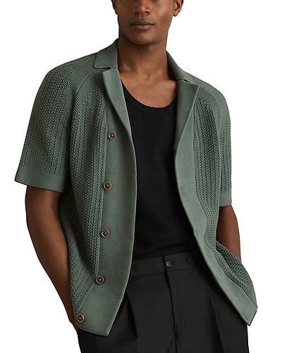 Reiss Alphonso Regular Fit Ribbed Knit Cuban Shirt