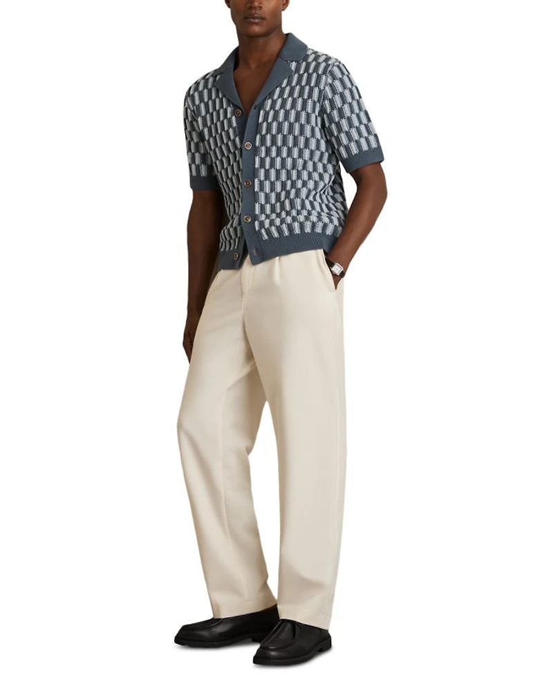 Regular Fit Geometric Knit Cuban Shirt