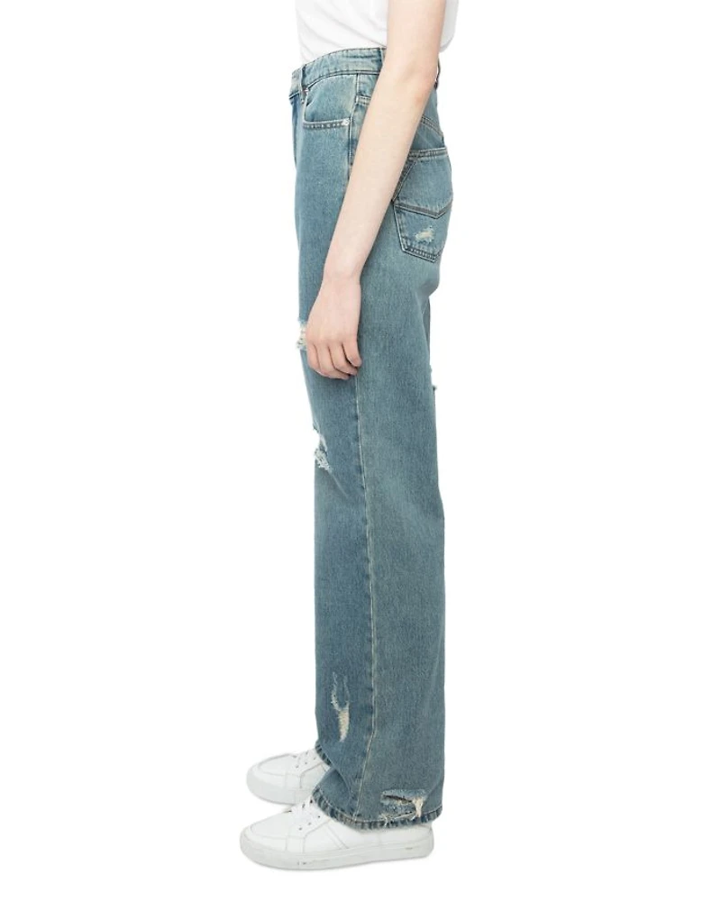 Elio High Rise Distress Jeans Light Blue
