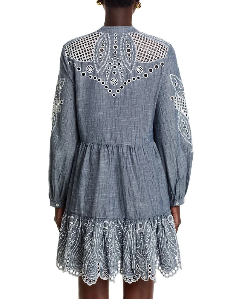 Venus Embroidered Long Sleeve Shirt Dress