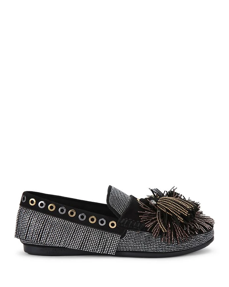Women's Pom Moccasin Fringe Flats
