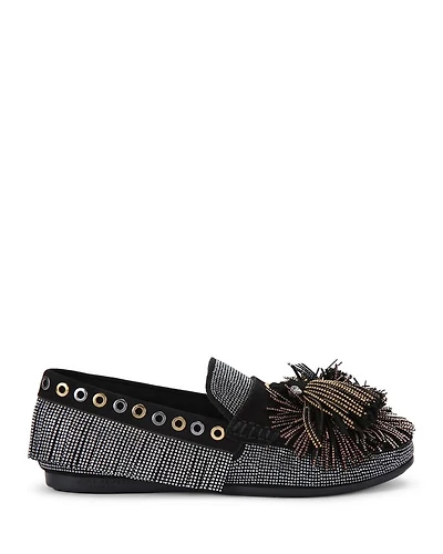 Women's Pom Moccasin Fringe Flats