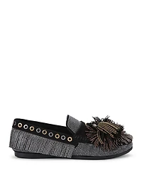 Women's Pom Moccasin Fringe Flats