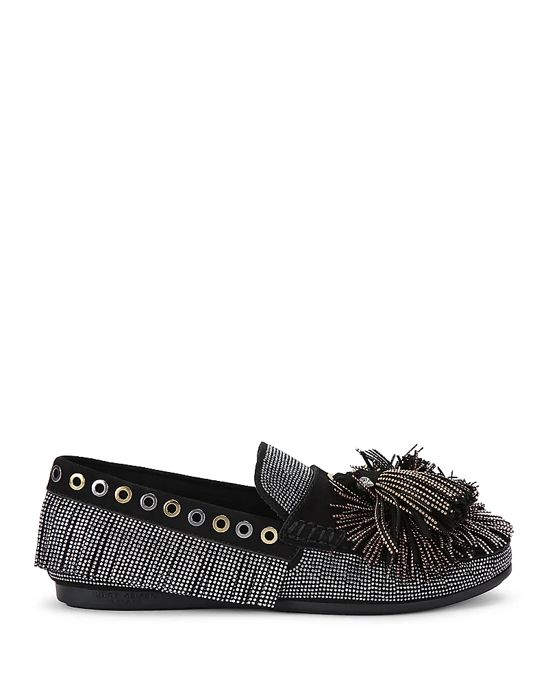 Kurt Geiger London Women's Pom Pom Moccasin Fringe Flats
