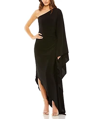 Mac Duggal One Shoulder Cape Sleeve Ruched Detail Jersey Gown