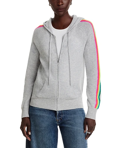 Aqua 100% Cashmere Rainbow Athletic Stripe Zip Hoodie - Exclusive