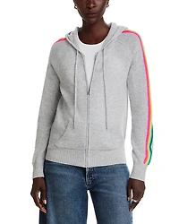 Aqua 100% Cashmere Rainbow Athletic Stripe Zip Hoodie - Exclusive