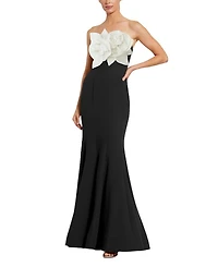 Mac Duggal Crepe Strapless Mermaid with 3D Flowers Gown