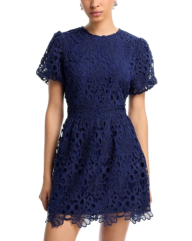 Aqua Puff Sleeve Mini Lace Dress - Exclusive
