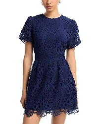 Aqua Puff Sleeve Mini Lace Dress - Exclusive