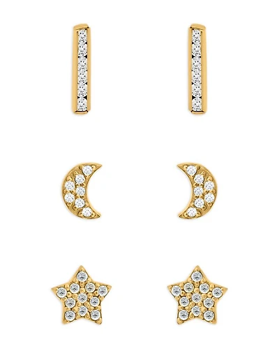 Cubic Zirconia Celestial Stud Earrings, Set of 3
