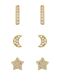 Cubic Zirconia Celestial Stud Earrings, Set of 3