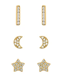 Aqua 18K Gold-Plated Sterling Silver Cubic Zirconia Celestial Stud Earrings, Set of 3 - Exclusive