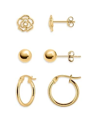 Flower, Sphere & Hoop Earrings, Set of 3 - Exclusive
