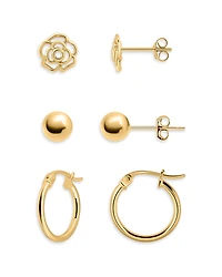 Aqua 18K Gold Over Sterling Silver Flower, Sphere & Hoop Earrings, Set of 3 - Exclusive