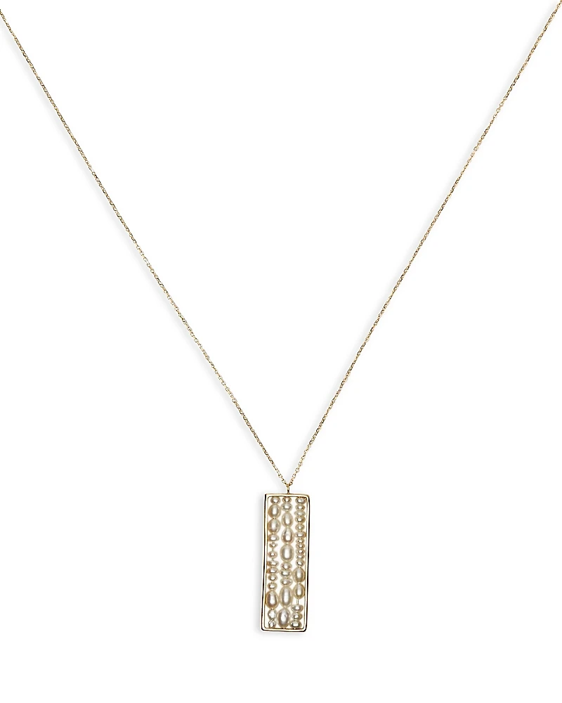 Wwake 14k Yellow Gold Gender Cultured Freshwater Pearl Rectangle Pendant Necklace, 18