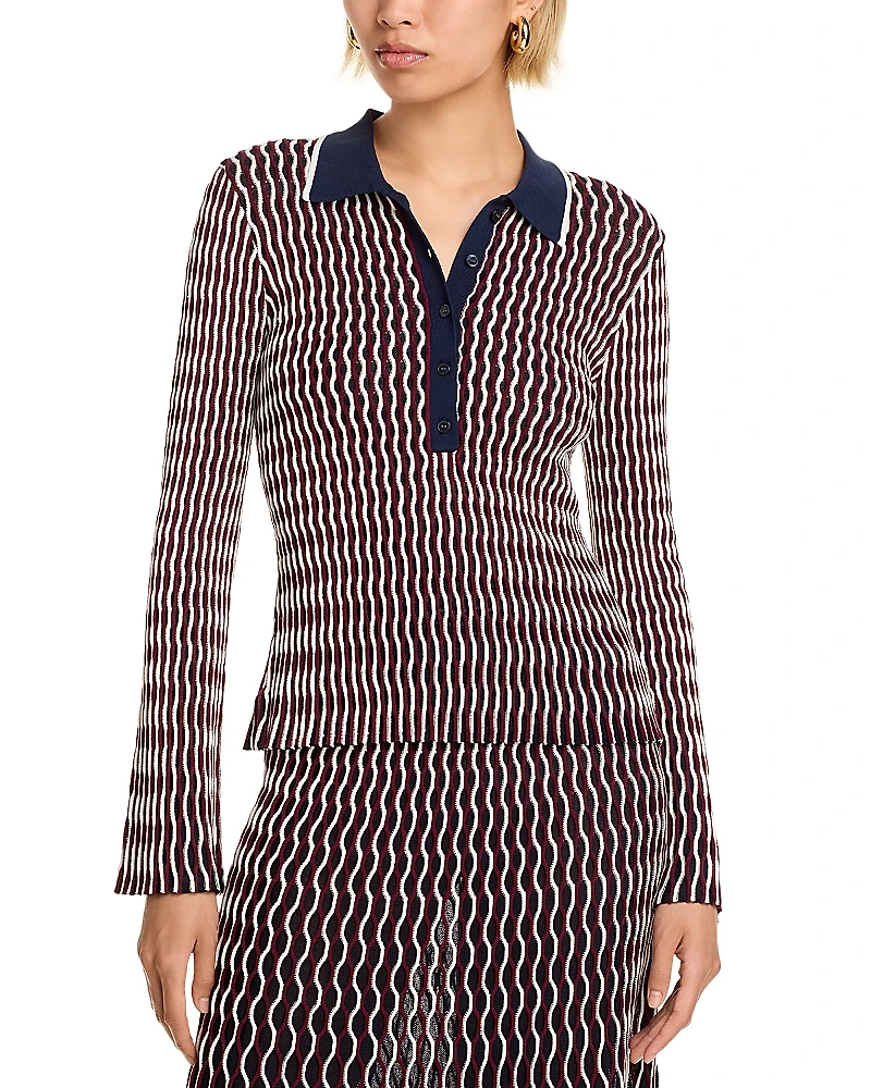 Simkhai Colleen Wavy Striped Polo Shirt