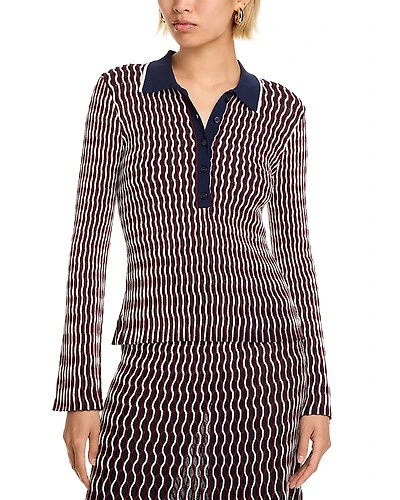 Simkhai Colleen Wavy Striped Polo Shirt