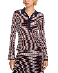 Simkhai Colleen Wavy Striped Polo Shirt