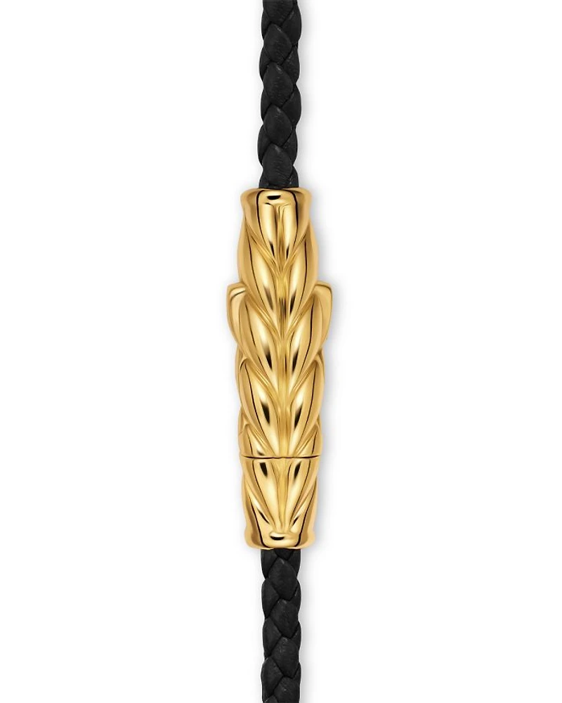 Chevron Triple Wrap Bracelet Black Leather with 18K Yellow Gold, 3mm