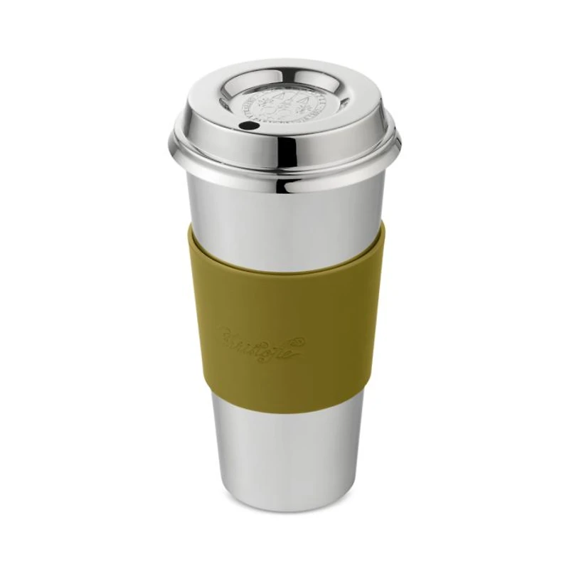 Stainless Steel Coffee Cup Objets Miroir with Leather Sleeve