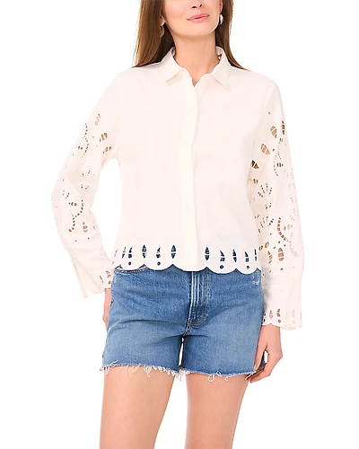 Vince Camuto Embroidered Scallop Hem Blouse
