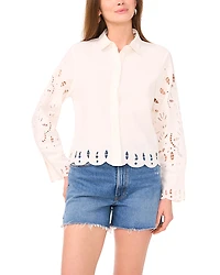 Vince Camuto Embroidered Scallop Hem Blouse