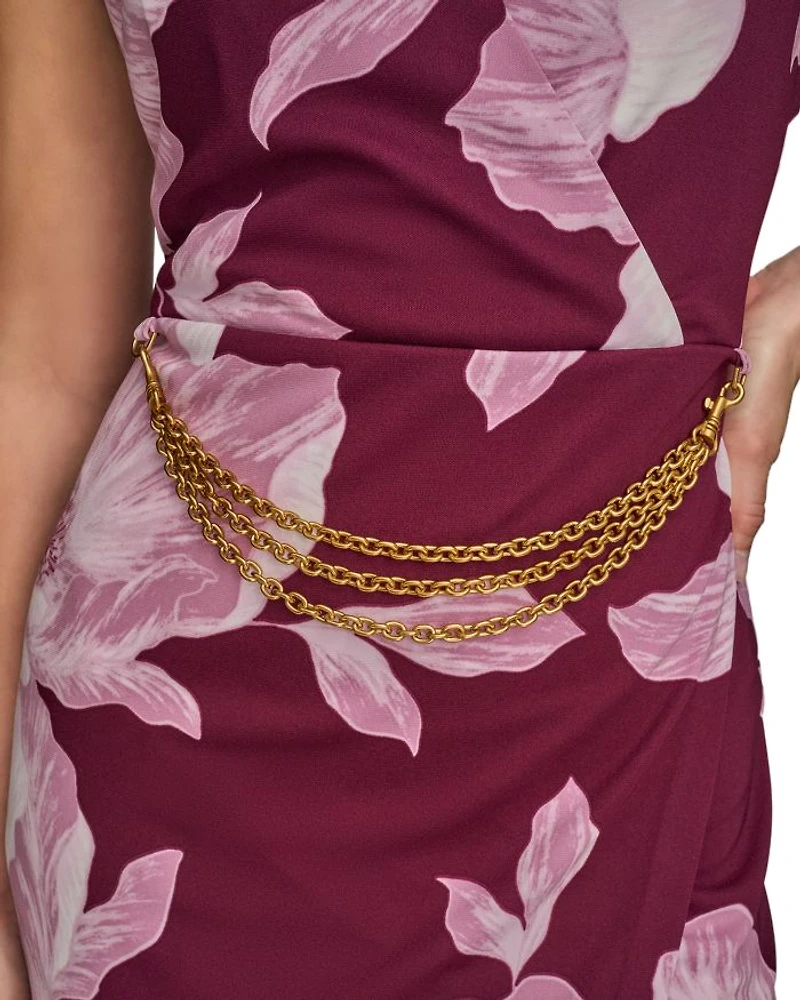 Floral Print Chain Belt Dress