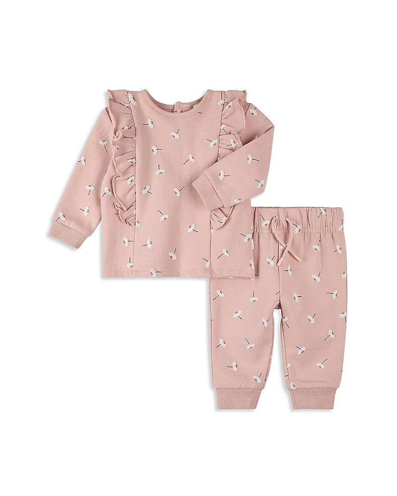 Firsts by petit lem Girls' Daisy Print Ruffle Top & Jogger Pant