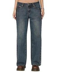 Edikted Petite Contrast Panel Low Rise Dark Rinse Wash Jeans