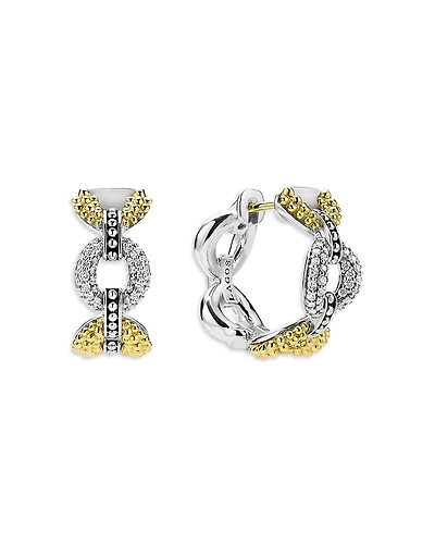 Lagos 18K Yellow Gold & Sterling Silver Caviar Lux Diamond Link Hoop Earrings