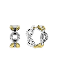 Lagos 18K Yellow Gold & Sterling Silver Caviar Lux Diamond Link Hoop Earrings