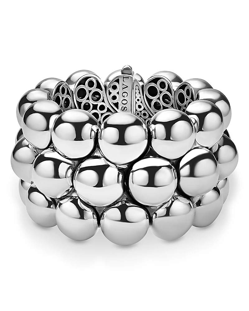 Lagos Sterling Silver Caviar Bubbly Beaded Wide Bangle Bracelet
