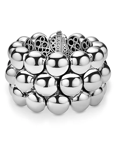 Lagos Sterling Silver Caviar Bubbly Beaded Wide Bangle Bracelet