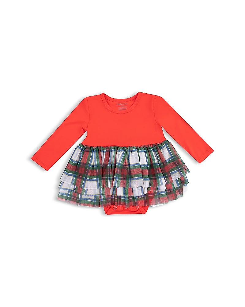 Angel Dear Girls' Holiday Plaid Long Sleeve Tutu Bodysuit - Baby
