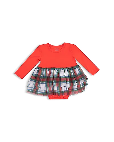 Angel Dear Girls' Holiday Plaid Long Sleeve Tutu Bodysuit - Baby