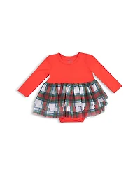 Angel Dear Girls' Holiday Plaid Long Sleeve Tutu Bodysuit - Baby