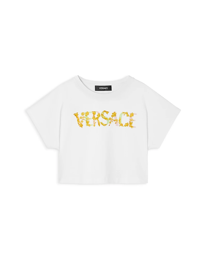 Versace Girls' Barocco Logo Print Tee - Big Kid