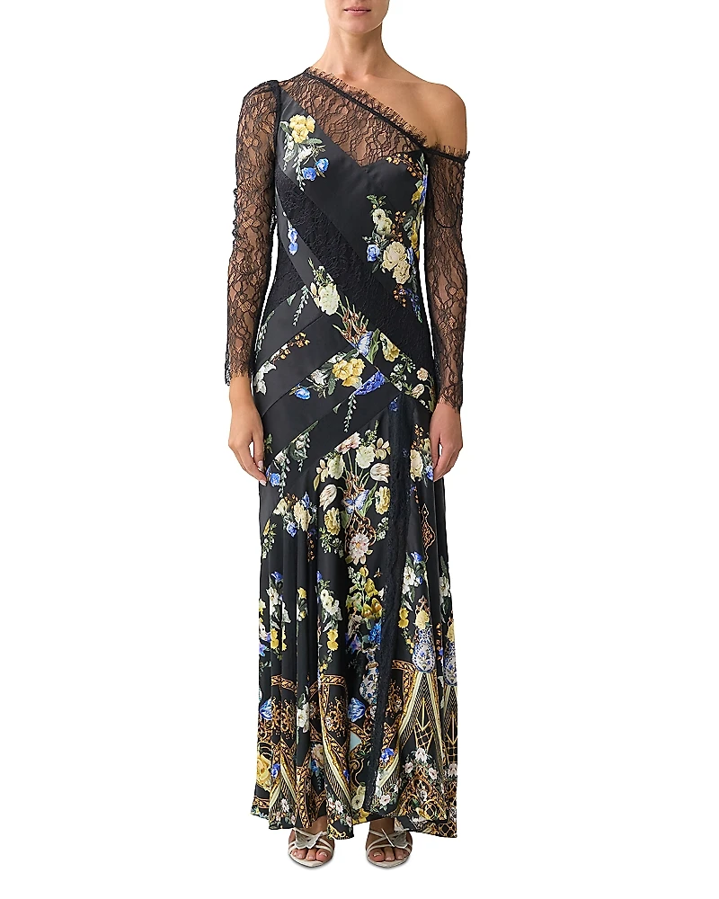 Camilla Silk Lace Spliced One Shoulder Dress