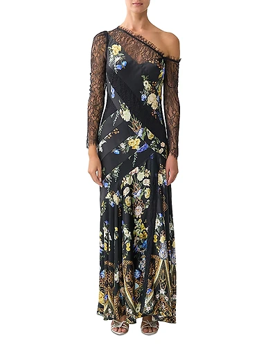 Camilla Silk Lace Spliced One Shoulder Dress