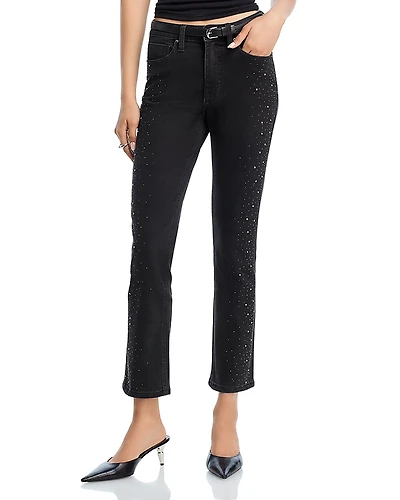 Aqua Rhinestone High Rise Ankle Skinny Jeans