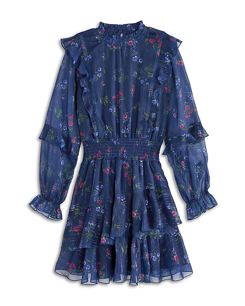 Aqua Girls' Long Sleeve Ruffle Dress, Little Kid, Big Kid - Exclusive