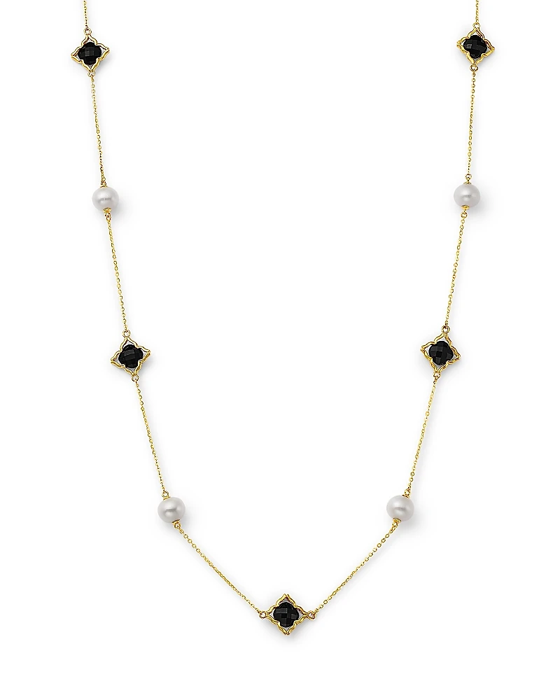 Bloomingdale's Fine Collection Onyx & Cultured Freshwater Pearl Necklace