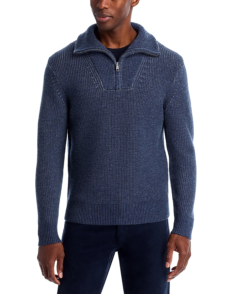 The Men's Store at Bloomingdale's Merino Wool Ribbed Quarter Zip Sweater - Exclusive