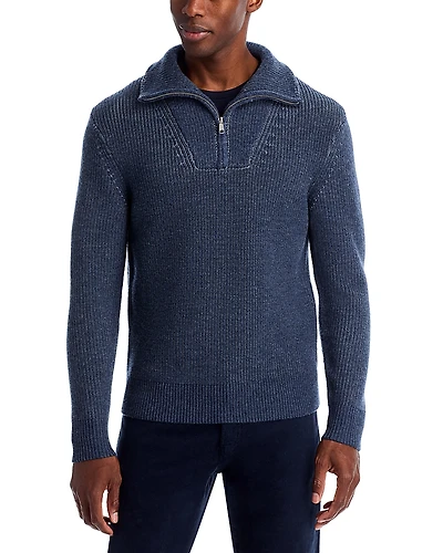 The Men's Store at Bloomingdale's Merino Wool Ribbed Quarter Zip Sweater - Exclusive