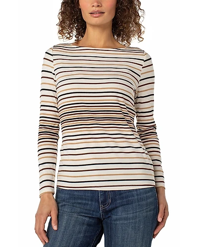 Liverpool Los Angeles Striped Boat Neck Top