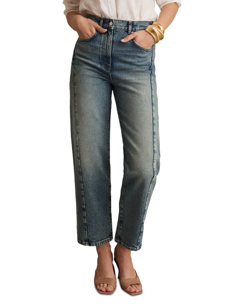 Petites Molly High Rise Barrel Jeans Mid Blue